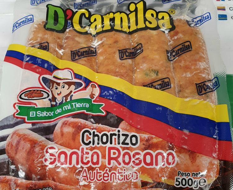 Chorizo Santa Rosano auténtico (500gr)estilo colombiano +bolsa de frio para envio +koude zak.