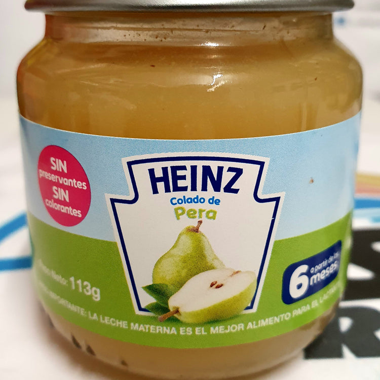 Peer compote vanaf 6 maand baby / compota de pera para bebe desde 6 meses / caldo de pera (113gr)marca Heinz