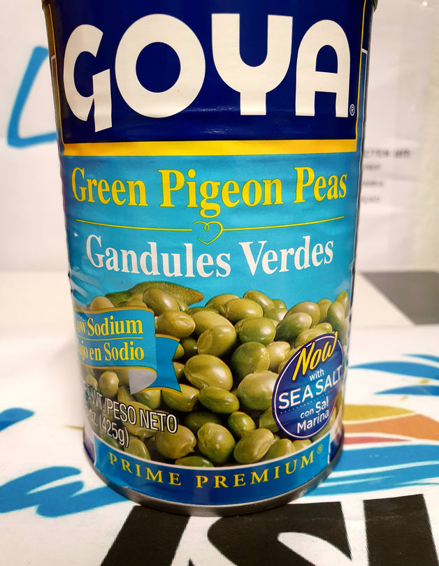 Gandules verde Goya (425g)con sal marina bajo en sodio //Green Pigeon Peas with sea salt (425g)