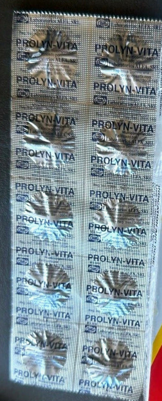 Prolyn-vita //tira de 10 pastillas por €10 al detalle //strip van 10 pillen voor €10 in de detailhandel