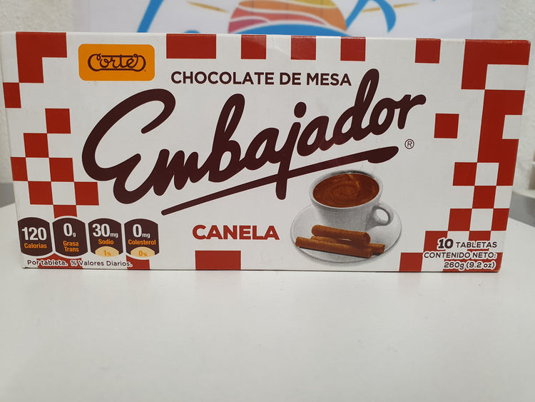 Chocolate de mesa embajador con canela (260g) tafelchocolade met kaneel merk emabajado (260g) uit dominicaanse Rep