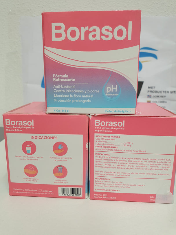 BORASOL POLVO ANTISÉPTICO PARA LA HIGIENE INTIMA DE LA MUJER 4 oz. (114g) / BORASOL ANTISEPTISCH POEDER VOOR DE INTIEME HYGIËNE VAN DAMES 4 oz. (114g) /
