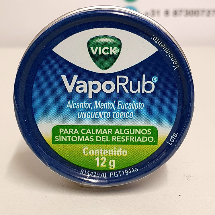 Vick vaporub Alcanfor,Mentol,Eucalipto (12g.)Vick vaporub Kamfer, Menthol, Eucalyptus (12g)