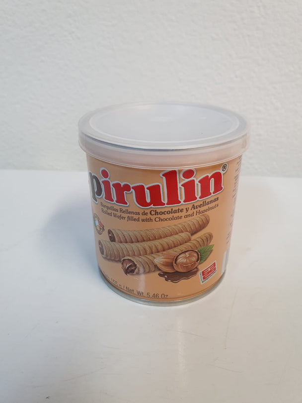 PIRULIN Barquillas Rellenas de Chocolate y Avellanas (Neto 155g).👍/Rolled wafer filled with Chocolate and Hazelnuts
