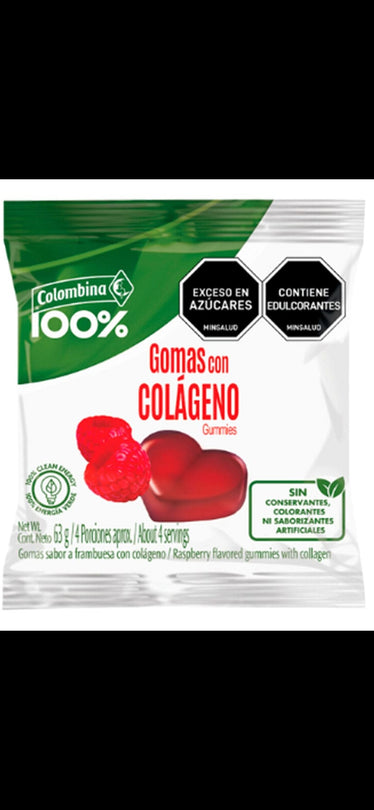 Gomas con Colágeno (63g)sabor a frambuesa con colageno.//Gummies met collageen (63 g) met frambozensmaak en collageen.