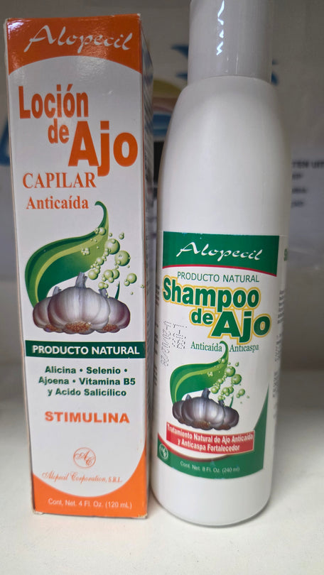 Locion de Ajo capilar Anticaida producto natural Locion Set +shampoo(locion 120ml)+shampoo (240ml) // Knoflooklotion tegen haaruitval,natuurlijk product Set van lotion (120ml) +shampoo (240ml) uit dominicaanse rep.